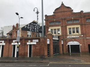 The view outside Craven Cottage, home of Fulham FC, on a random, rainy weekday